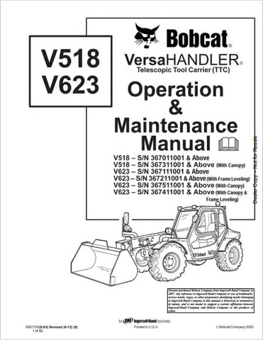 Discover the comprehensive operation and maintenance manual for BOBCAT V518 V623 Versahandler Telescopic Tool Carrier. Download the PDF for essential insights.