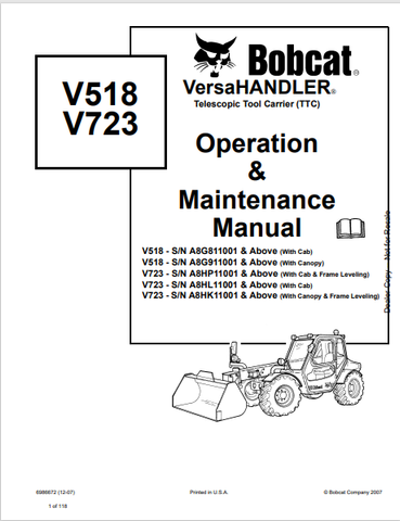 Discover the comprehensive operation and maintenance manual for BOBCAT V518 V723 Versahandler Telescopic Tool Carrier. Download the PDF for essential insights.