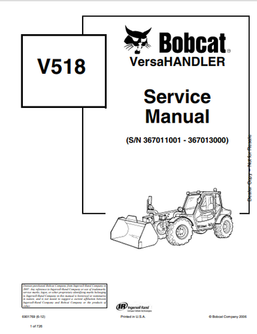 Discover the comprehensive service manual for the BOBCAT V518 Versahandler (6901769). Download the PDF for expert guidance and maintenance tips.