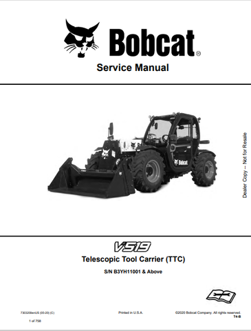 Access the comprehensive service manual for the BOBCAT V519 Telescopic Tool Carrier (TTC). Download the PDF file (7303209) for detailed maintenance and repair guidance.