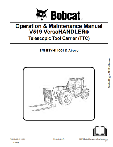 Discover the comprehensive operation and maintenance manual for the BOBCAT V519 Versahandler Telescopic Tool Carrier. Download the PDF for essential insights.