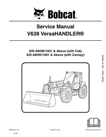 Unlock the full potential of your BOBCAT V638 with the comprehensive service manual (part number 6986763) designed for models A8HM11001, A8HN11001, and up. This PDF file is an essential resource for maintenance and repair, providing detailed diagrams, troubleshooting tips, and step-by-step instructions to keep your equipment running smoothly. Ensure optimal performance and longevity of your machine by having this invaluable guide at your fingertips. Perfect for both seasoned professionals and DIY enthusiast