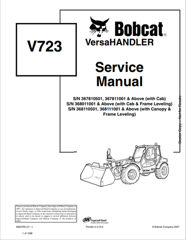  Discover the comprehensive service manual for the BOBCAT V723 Versahandler (6902760). Download the PDF for expert guidance and maintenance tips.