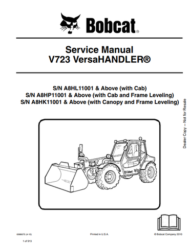 Discover the comprehensive service manual for the BOBCAT V723 Versahandler. Download the PDF file (6986675) for expert maintenance and repair guidance.