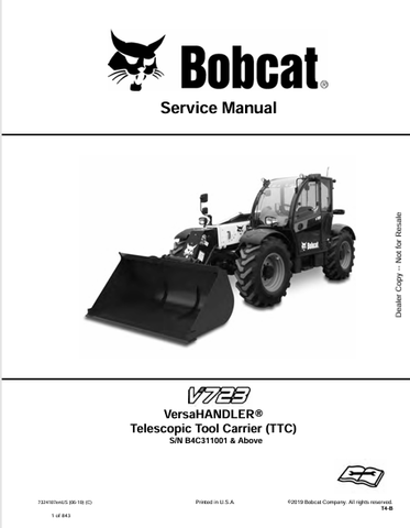 Discover the comprehensive service manual for the BOBCAT V723 Versahandler Telescopic Tool Carrier (TTC). Download the PDF file for expert guidance and maintenance tips.