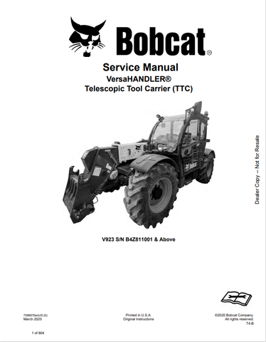 Access the BOBCAT V923 Versahandler TTC service manual in PDF format. Ensure optimal performance and maintenance with this essential resource for operators and technicians.
