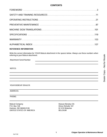 BOBCAT WC-5A (6900781ENUS) OPERATION & MAINTENANCE MANUAL PDF FILE