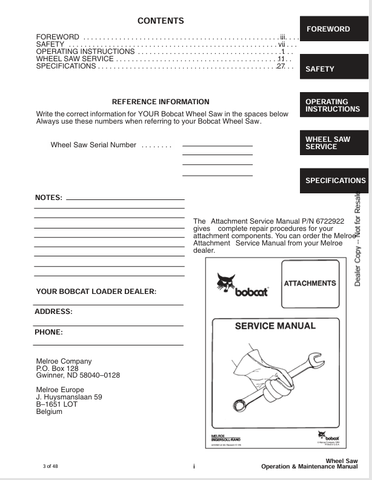 BOBCAT WS12 (6722612) OPERATION & MAINTENANCE MANUAL PDF DOWNLOAD