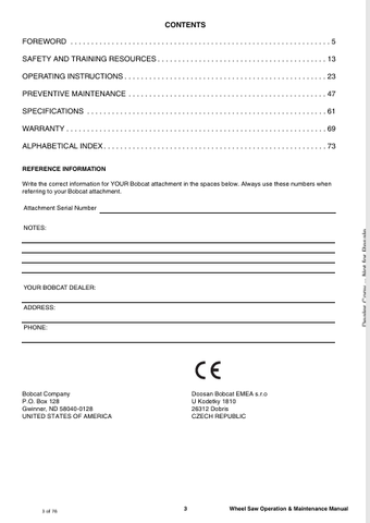 BOBCAT WS32 (6989784ENGB) OPERATION AND MAINTENANCE MANUAL PDF FILE