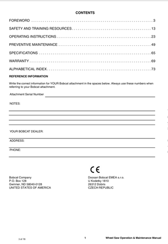 BOBCAT WSSL20 (7335776ENGB) OPERATION & MAINTENANCE MANUAL PDF DOWNLOAD