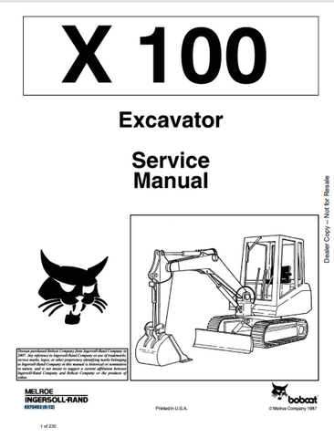 Discover the comprehensive service manual for the BOBCAT X 100 Excavator (6570483). Download the PDF for essential maintenance and repair guidance.