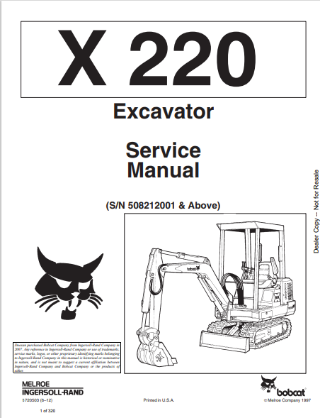  Discover the comprehensive service manual for the BOBCAT X 220 Excavator (6720503). Download the PDF for essential maintenance and repair guidance.