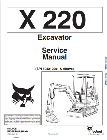  Discover the comprehensive service manual for the BOBCAT X 220 Excavator (6720503). Download the PDF for essential maintenance and repair guidance.