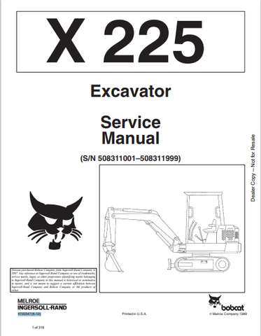 Discover the comprehensive service manual for the BOBCAT X 225 Excavator (6720347). Download the PDF for essential maintenance and repair guidance.