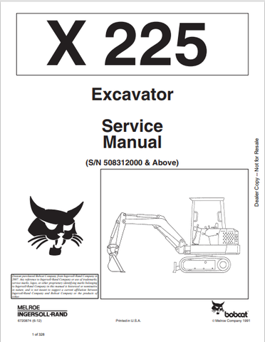 Discover the comprehensive service manual for the BOBCAT X 225 Excavator (6720874). Download the PDF for essential maintenance and repair guidance.