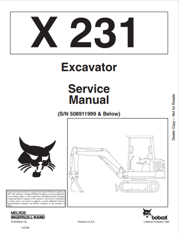 Access the comprehensive BOBCAT X 231 Service Manual (6720496) in PDF format. Ensure optimal performance and maintenance with this essential guide.