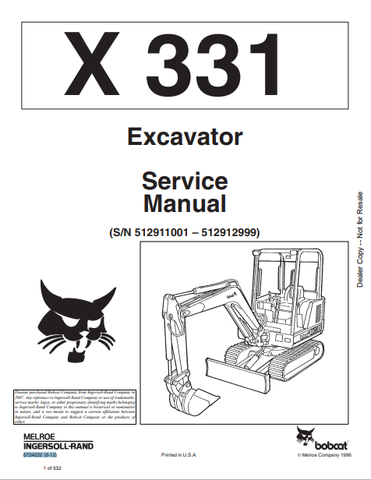Discover the comprehensive service manual for the BOBCAT X 331 Excavator (6724222). Download the PDF for essential maintenance and repair guidance.