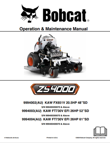 Discover the comprehensive BOBCAT Z54000 Operation & Maintenance Manual (4178822) in PDF format. Ensure optimal performance and longevity of your equipment.