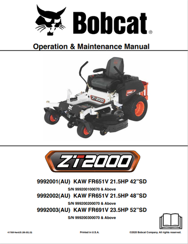  Discover the comprehensive BOBCAT ZT2000 Operation & Maintenance Manual (4178914) in PDF format. Ensure optimal performance and longevity of your equipment.