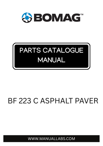 Discover the comprehensive BOMAG BF 223 C Asphalt Paver Parts Catalogue Manual, designed specifically for model numbers 821837371001 to 821837371040. This essential resource provides detailed information on all parts, ensuring you have the right components for maintenance and repairs.
