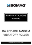 Discover the comprehensive BOMAG BW 202 ADH Tandem Vibratory Roller Parts Catalogue Manual, designed specifically for model numbers 109640600101 to 109640600999. This essential resource provides detailed information on all parts, ensuring you have everything you need for maintenance and repairs at your fingertips.
