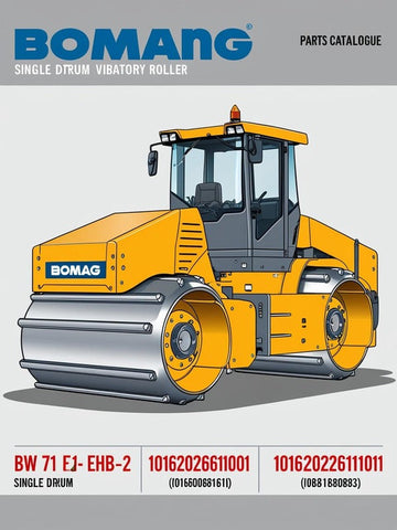 Discover the comprehensive BOMAG BW 71 EHB-2 Single Drum Vibratory Roller Parts Catalogue Manual, designed specifically for model numbers 101620261001 and 101620261101. This essential resource provides detailed diagrams and part numbers, ensuring you have everything you need for efficient maintenance and repairs.