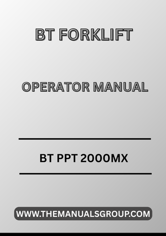Discover the essential BT Forklift Truck BT PPT 2000MX Operator Manual, now available in a convenient PDF format. This comprehensive guide is designed to enhance your operational efficiency and ensure the safe handling of your forklift. With clear instructions and detailed illustrations, you can easily navigate the features and functionalities of the BT PPT 2000MX.