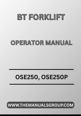 Discover the essential BT Forklift Truck OSE250 and OSE250P Operator Manual, now available in a convenient PDF format. This comprehensive guide is designed to enhance your operational efficiency and ensure the safe handling of your forklift. With easy navigation and clear instructions, you can quickly access vital information whenever you need it.