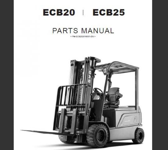 Discover the ultimate resource for maintaining your BYD ECB20 and ECB25 forklifts with our comprehensive Parts Catalog Manual. This PDF file is meticulously designed to provide you with detailed diagrams, part numbers, and specifications, ensuring you have everything you need at your fingertips for efficient repairs and maintenance.