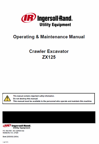 Bobcat Crawler Excavator ZX125 Operating & Maintenance Manual 22509392 enGB PDF Download - Manual labs
