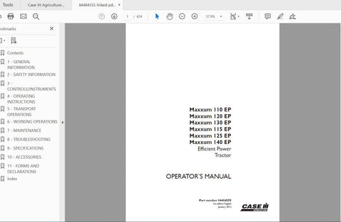 CASE IH TRACTOR MAXXUM 110-115-120-125-130-140 EFFICIENT POWER TRACTOR TIER 4 84484555 OPERATOR’S MANUAL - PDF FILE