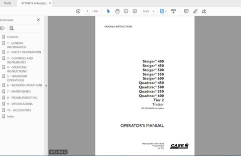 CASE IH TRACTOR STEIGER 400,450,500,550,600 QUADTRAC 450,500,550,600 TIER 2 47754816 OPERATOR’S MANUAL - PDF FILE