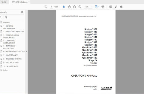 CASE IH TRACTOR STEIGER 370,420,470,500,540,580,620 QUADTRAC 470,500,540,580,620 STAGE IV 47754818 OPERATOR’S MANUAL - PDF FILE
