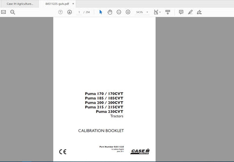 CASE IH TRACTOR PUMA 170, 170 CVT, 185, 185 CVT, 200, 200CVT, 215, 215CVT, 230CVT 84511225 OPERATOR’S MANUAL - PDF FILE