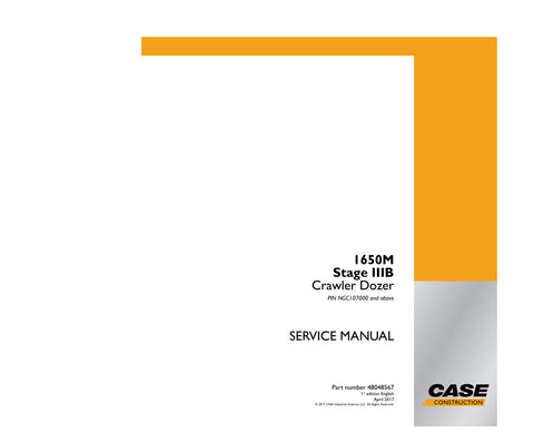 Enhance your maintenance capabilities with the CASE 1650M Stage IIIB NGC107000 & Up Service Manual (48048567) in PDF format. This comprehensive guide provides detailed insights into the operation and servicing of your CASE equipment, ensuring optimal performance and longevity. With easy navigation and clear illustrations, you can quickly find the information you need to troubleshoot issues and perform routine maintenance. Invest in this essential resource to keep your machinery running smoothly and efficien