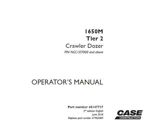 ENHANCE YOUR OPERATIONAL EFFICIENCY WITH THE CASE 1650M TIER 2 CRAWLER DOZER OPERATOR’S MANUAL, AVAILABLE AS A CONVENIENT PDF FILE. 
