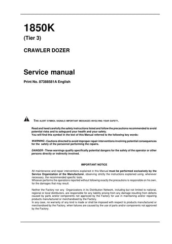 Enhance your maintenance capabilities with the CASE 1850K (Tier 3) Crawler Dozer Service Manual (Part No. 87388581A) in PDF format. This comprehensive guide provides detailed insights into the operation, troubleshooting, and repair of your dozer, ensuring optimal performance and longevity. With easy navigation and clear illustrations, you can quickly access essential information to keep your equipment running smoothly. Invest in this invaluable resource today and empower your maintenance efforts for maximum