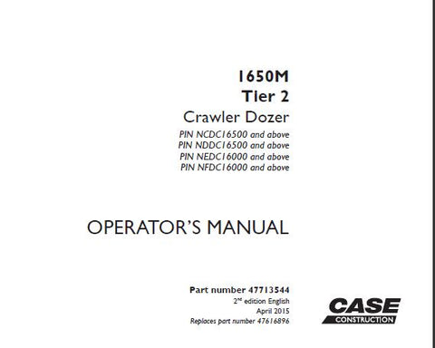 Discover the essential CASE 1650M Tier 2 Crawler Dozer Operator’s Manual, designed to enhance your operational efficiency and ensure optimal performance of your machinery. This comprehensive PDF file serves as a vital resource for operators, providing detailed instructions and insights into the dozer's features, maintenance, and safety protocols.