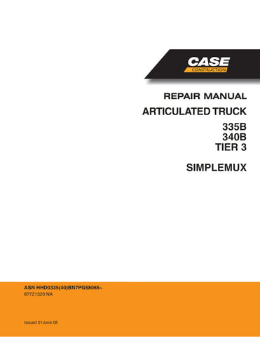 Unlock the full potential of your CASE 335B and 340B articulated trucks with the comprehensive Repair Manual (Part Number: 87721320) in PDF format. This essential guide provides detailed schematics, troubleshooting tips, and step-by-step repair instructions, ensuring you can maintain and service your equipment with confidence. Perfect for both seasoned mechanics and DIY enthusiasts, this manual is your go-to resource for maximizing the performance and longevity of your trucks. Don't miss out on the opportun