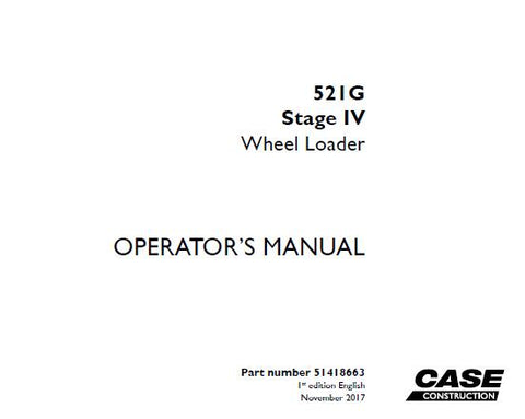 Discover the essential CASE 521G Stage IV Wheel Loader Operator’s Manual, designed to enhance your operational efficiency and safety. This comprehensive PDF file provides detailed instructions, specifications, and maintenance guidelines tailored specifically for the CASE 521G model, ensuring you get the most out of your equipment.