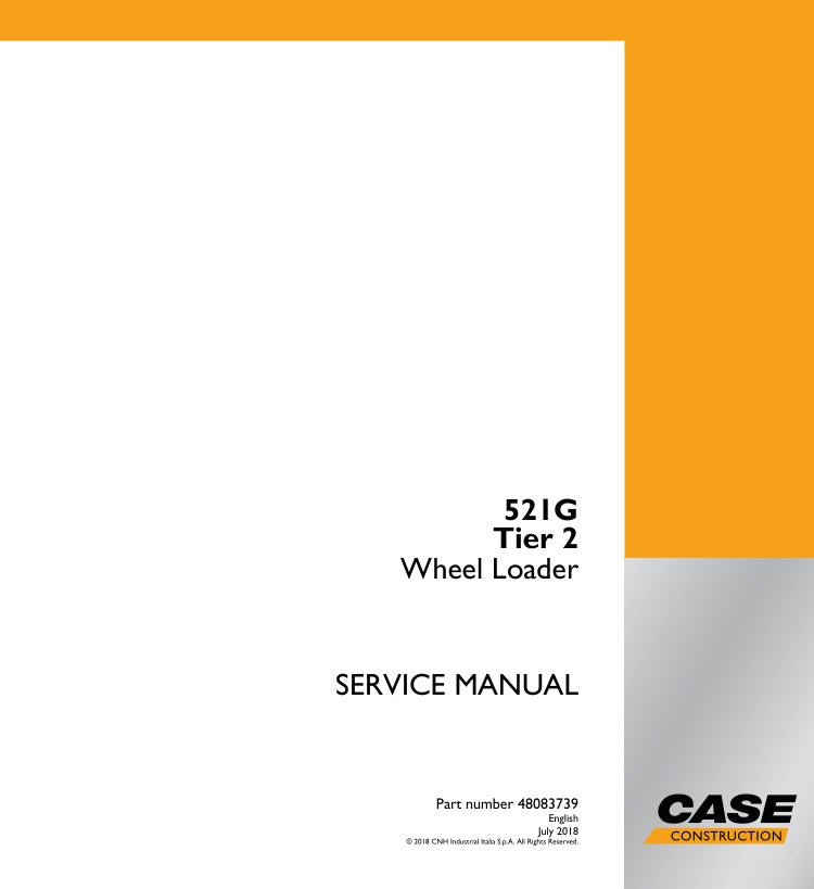 Enhance your maintenance capabilities with the CASE 521G (TIER 2) Wheel Loader Service Manual (48083739) in PDF format. This comprehensive guide provides detailed insights into the operation, troubleshooting, and repair of your wheel loader, ensuring optimal performance and longevity. With easy navigation and clear illustrations, you can quickly find the information you need to keep your equipment running smoothly. Invest in this essential resource today and empower your team with the knowledge to tackle an