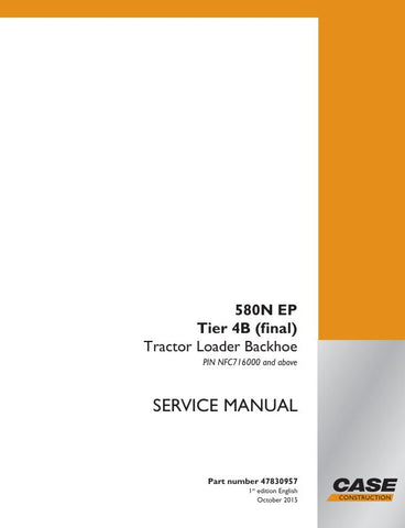 Unlock the full potential of your CASE 580N EP Tier 4B Tractor Loader Backhoe with the comprehensive Service Manual (Part Number: 47830957). This essential guide is designed specifically for models NFC716000 and up, providing you with detailed insights and instructions to keep your equipment running smoothly.