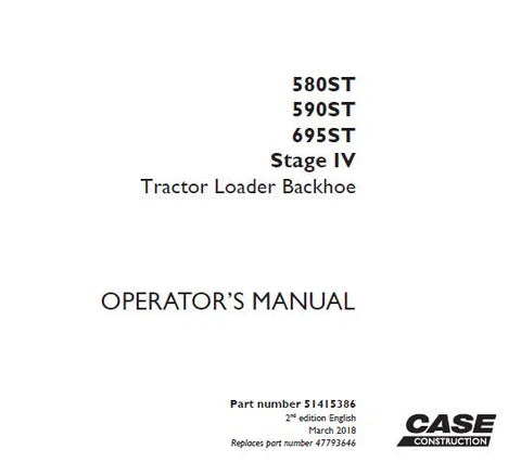 ENHANCE YOUR OPERATIONAL EFFICIENCY WITH THE CASE 580ST, 590ST, AND 695ST STAGE IV TRACTOR LOADER BACKHOE OPERATOR’S MANUAL IN PDF FORMAT.