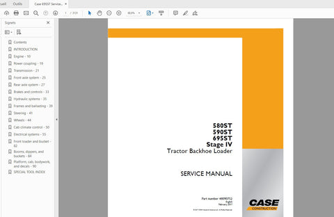Unlock the full potential of your CASE 580ST, 590ST, and 695ST Tractor Backhoe Loader with the comprehensive 48090752 Service Manual in PDF format. This essential resource is designed to provide you with detailed insights and step-by-step instructions