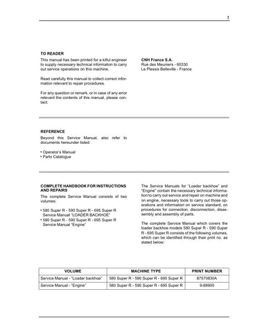 Unlock the full potential of your CASE 580, 590, and 695 Super R equipment with the comprehensive Service Manual (Part Number: 87570830A) in PDF format. This essential guide provides detailed instructions, schematics, and troubleshooting tips to ensure optimal performance and maintenance of your machinery. With easy navigation and clear illustrations, you can quickly find the information you need to keep your equipment running smoothly and efficiently. Invest in this invaluable resource today and enhance 