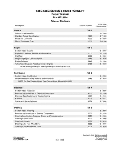 Unlock the full potential of your CASE 586G and 588G Series 3 Forklifts with the comprehensive Repair Manual (Part No. 87728464) in PDF format. This essential guide provides detailed schematics, troubleshooting tips, and step-by-step repair instructions, ensuring you can maintain and repair your equipment with confidence. Save time and money by accessing expert knowledge at your fingertips, making it easier than ever to keep your forklifts running smoothly and efficiently. Don't miss out on this invaluable 