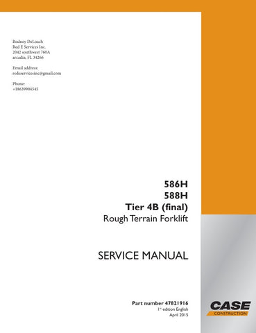 Unlock the full potential of your CASE 586H and 588H Tier 4B (Final) machinery with the comprehensive Service Manual (Part No. 47821916) in PDF format. This essential guide provides detailed maintenance procedures, troubleshooting tips, and specifications to ensure your equipment operates at peak performance. With easy navigation and clear illustrations, this manual is an invaluable resource for both seasoned technicians and DIY enthusiasts, helping you save time and reduce costly downtime. Invest in your 