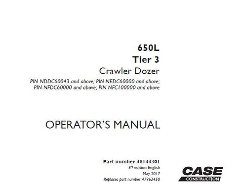 Enhance your operational efficiency with the CASE 650L Tier 3 Crawler Dozer Operators Manual, available in a convenient PDF format. This comprehensive guide is designed to provide you with essential information on the dozer's features, maintenance, and troubleshooting, ensuring you get the most out of your equipment.