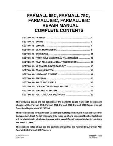  Enhance your maintenance routine with the CASE 65C, 75C, 85C, and 95C Tractor Service Manual (Part Number: 87758606). This comprehensive guide is designed to provide you with detailed instructions and insights for servicing your tractor, ensuring optimal performance and longevity.