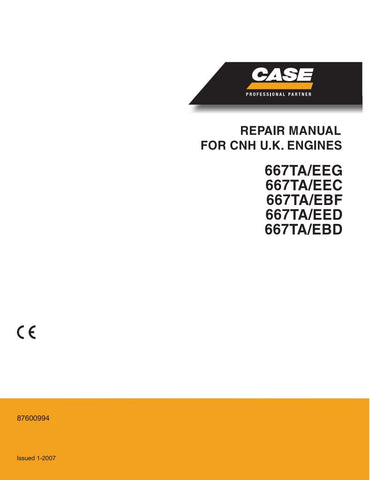 Unlock the full potential of your CASE 667TA series engines with the comprehensive Engine Repair Manual (Part Number: 87600994). This PDF file is an essential resource for mechanics and DIY enthusiasts alike, providing detailed instructions, diagrams, and troubleshooting tips for models 667TA/EEG, 667TA/EEC, 667TA/EBF, 667TA/EED, and 667TA/EBD. Ensure optimal performance and longevity of your engine with this invaluable guide, designed to simplify repairs and maintenance, saving you time and money. Don't mi